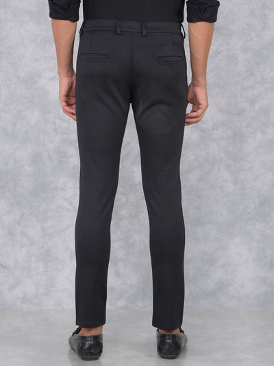 Black Printed Knitted Trousers-Men Trousers-Crimsoune Club