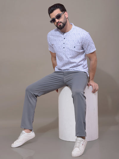 Grey Printed Knitted Trousers-Men Trousers-Crimsoune Club