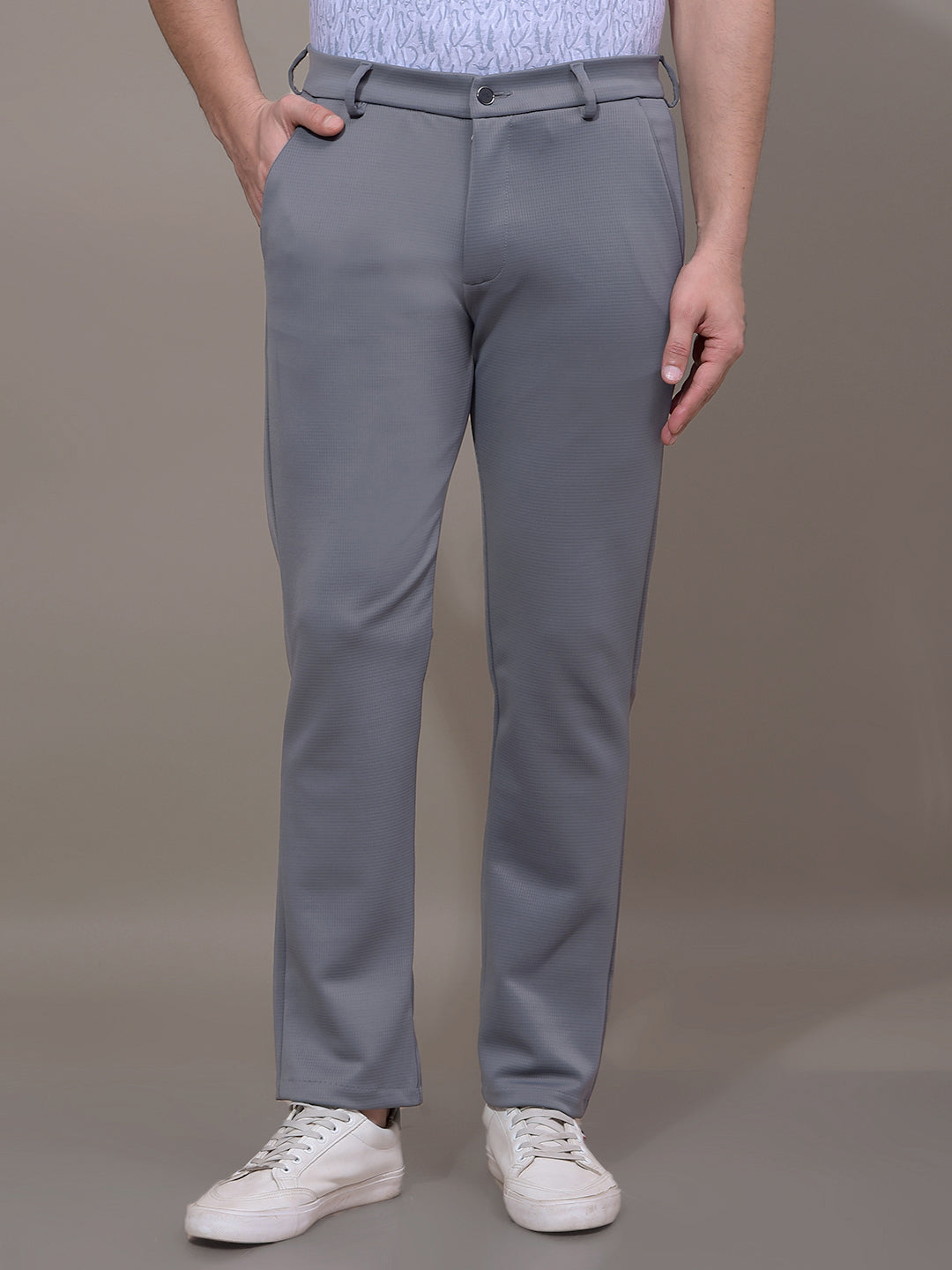 Grey Printed Knitted Trousers-Men Trousers-Crimsoune Club