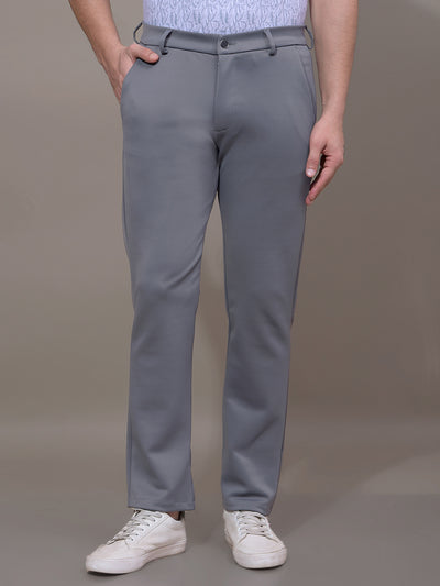 Grey Printed Knitted Trousers-Men Trousers-Crimsoune Club