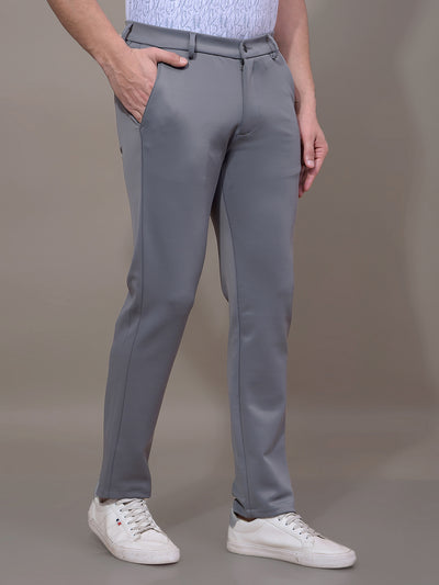 Grey Printed Knitted Trousers-Men Trousers-Crimsoune Club