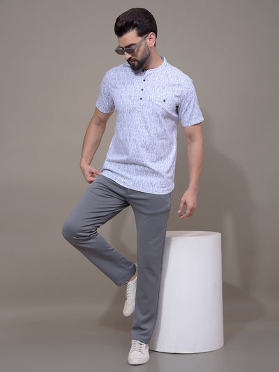 Grey Printed Knitted Trousers-Men Trousers-Crimsoune Club