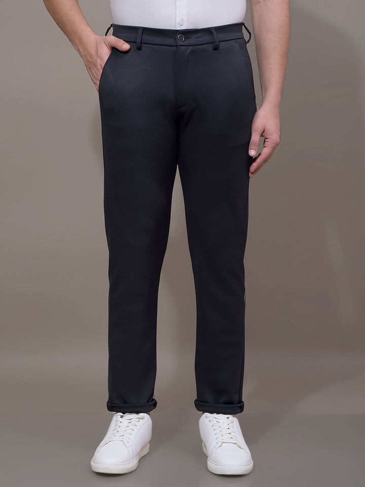 Navy Blue Printed Knitted Trousers-Men Trousers-Crimsoune Club