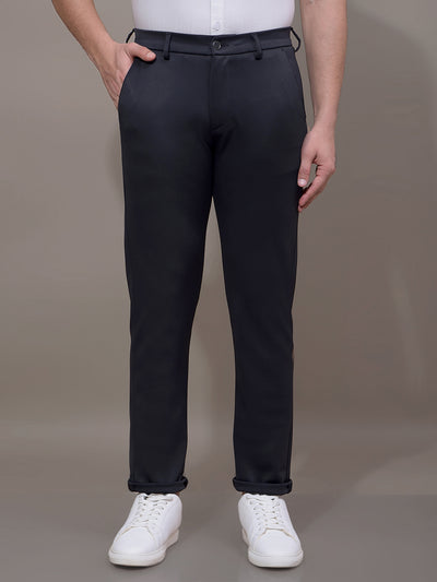 Navy Blue Printed Knitted Trousers-Men Trousers-Crimsoune Club