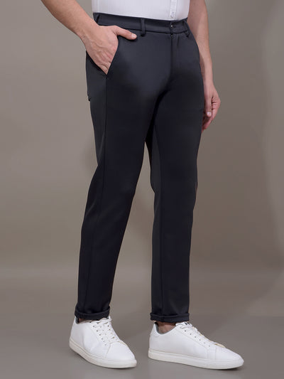 Navy Blue Printed Knitted Trousers-Men Trousers-Crimsoune Club