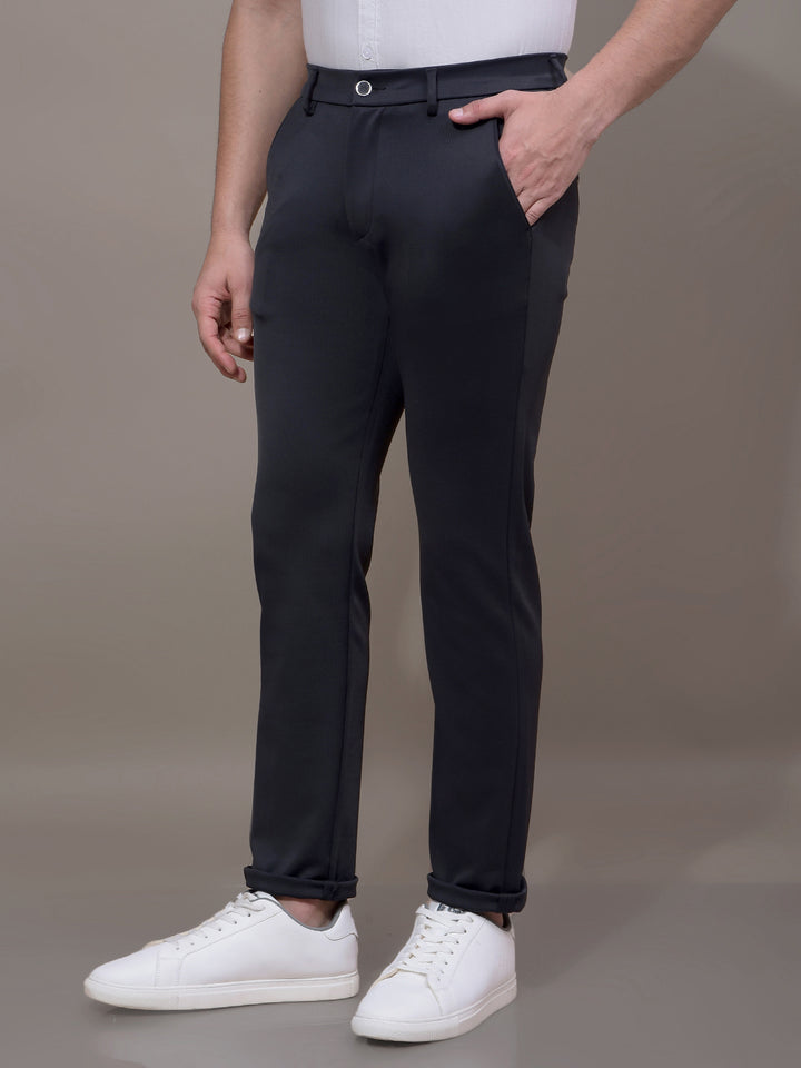 Navy Blue Printed Knitted Trousers-Men Trousers-Crimsoune Club