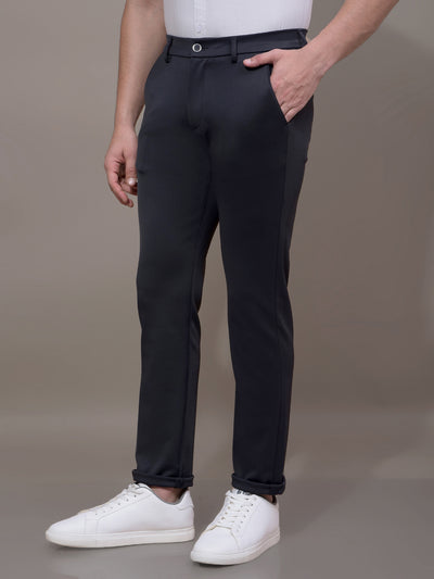 Navy Blue Printed Knitted Trousers-Men Trousers-Crimsoune Club