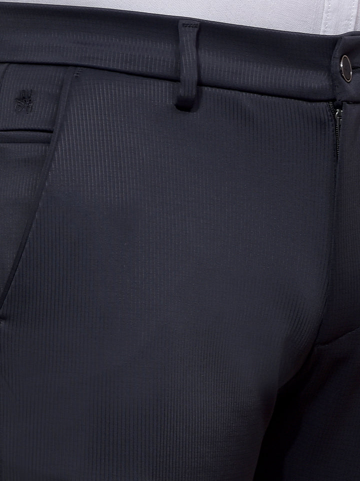 Navy Blue Printed Knitted Trousers-Men Trousers-Crimsoune Club