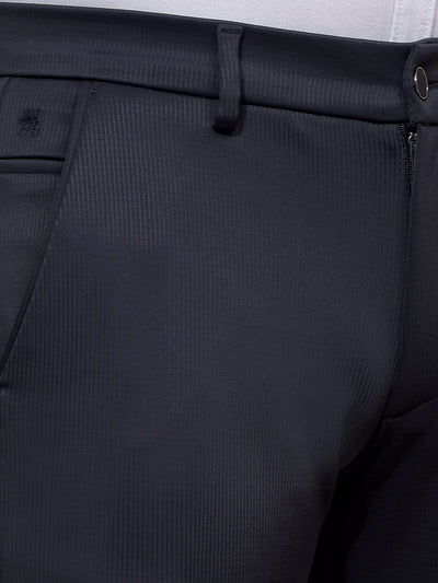 Navy Blue Printed Knitted Trousers-Men Trousers-Crimsoune Club