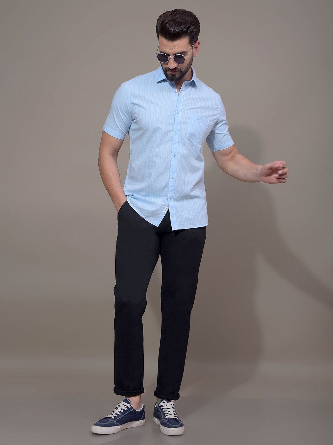 Navy Blue Printed Trousers-Men Trousers-Crimsoune Club