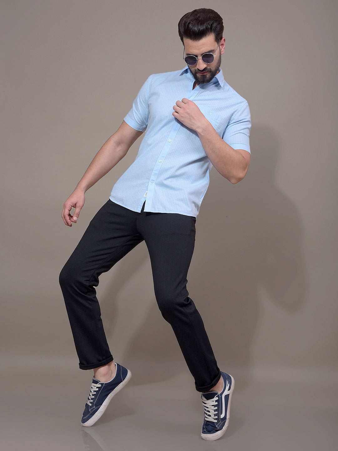Navy Blue Printed Trousers-Men Trousers-Crimsoune Club