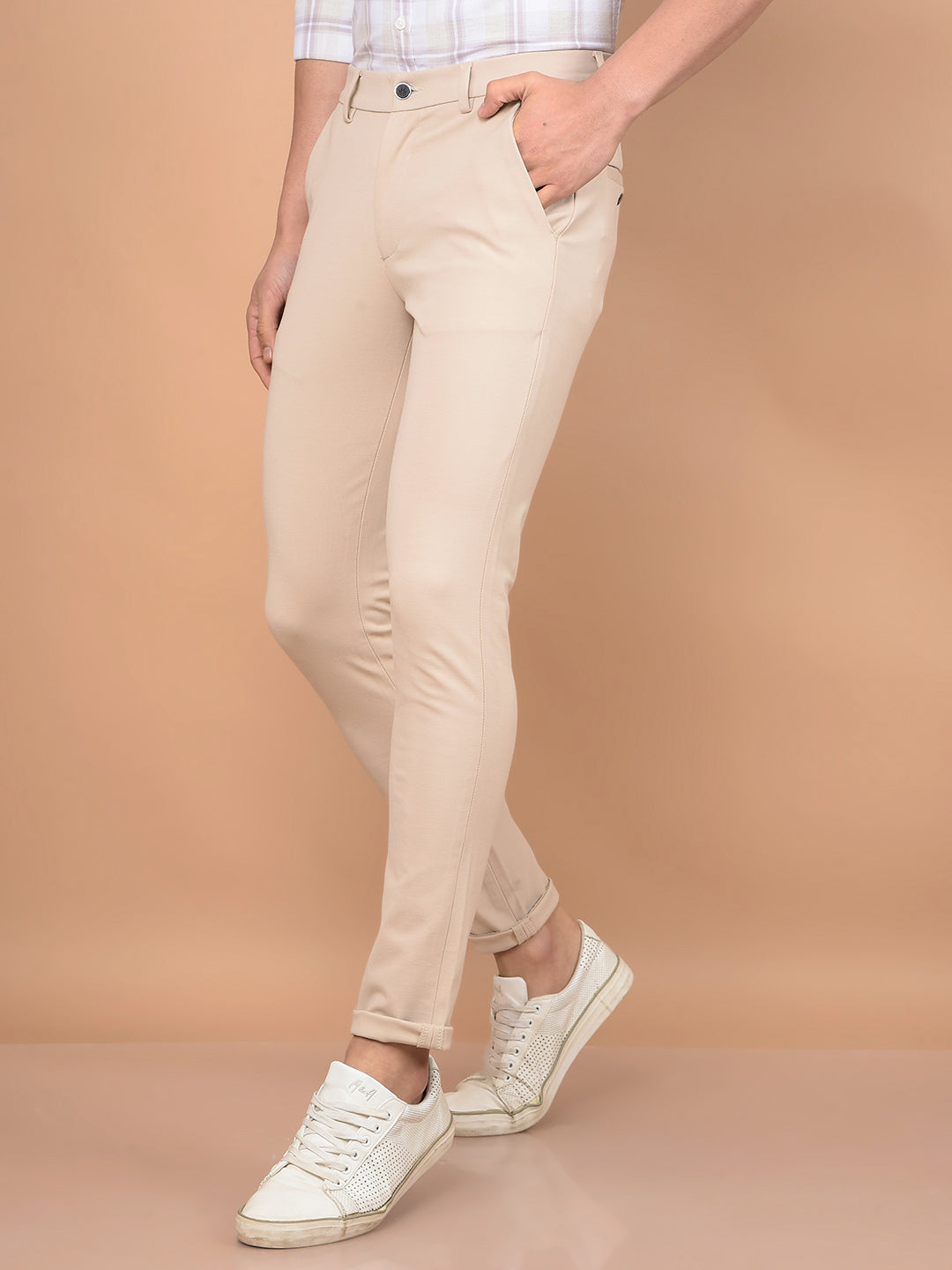 Beige Knitted Trousers-Men Trousers-Crimsoune Club