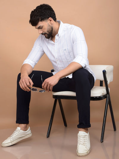 Navy Blue Knitted Trousers-Men Trousers-Crimsoune Club