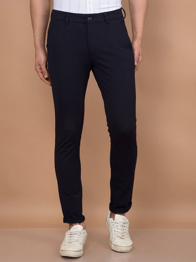 Navy Blue Knitted Trousers-Men Trousers-Crimsoune Club