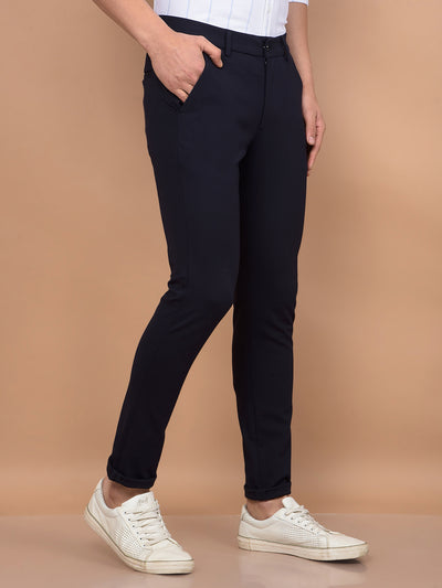 Navy Blue Knitted Trousers-Men Trousers-Crimsoune Club