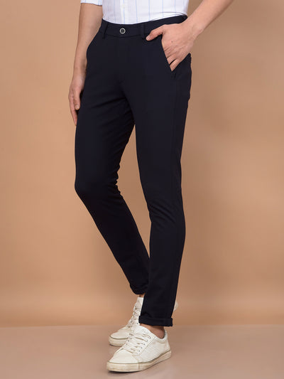 Navy Blue Knitted Trousers-Men Trousers-Crimsoune Club