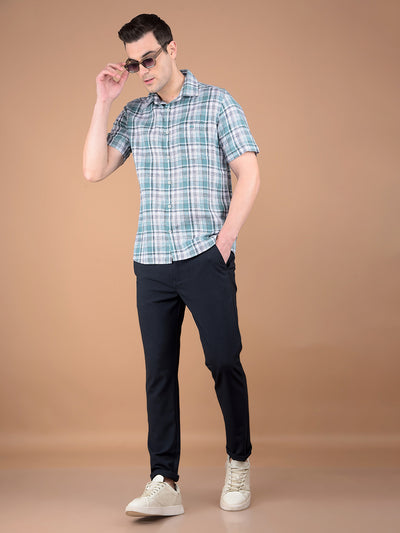 Navy Blue Printed Trousers-Men Trousers-Crimsoune Club