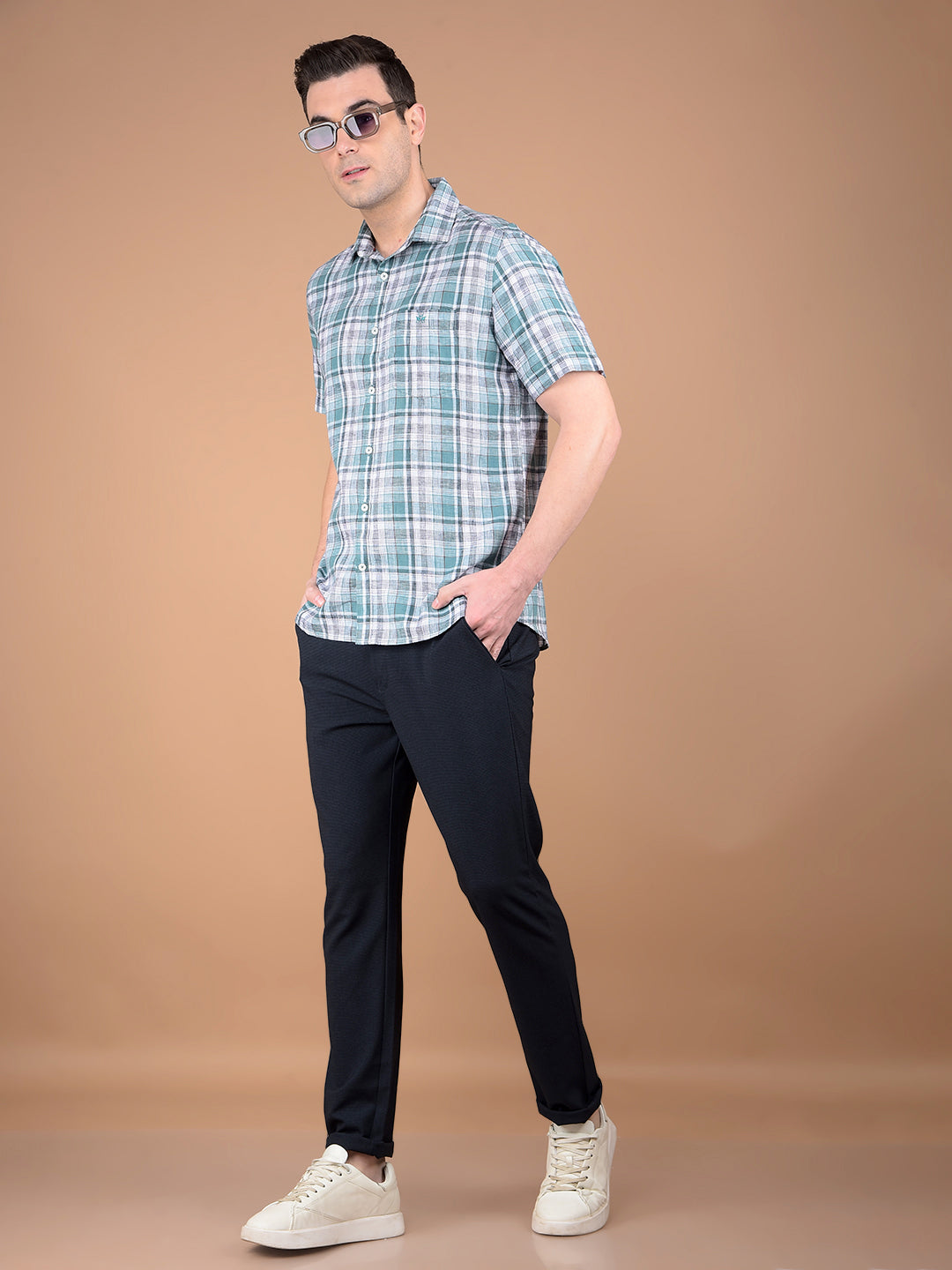 Navy Blue Printed Trousers-Men Trousers-Crimsoune Club