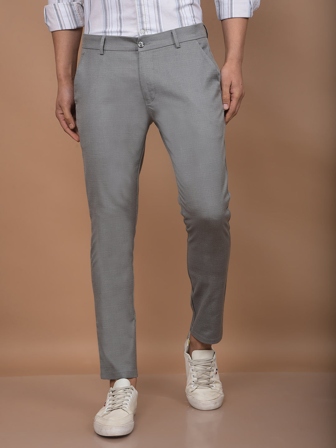 Grey Checked Trousers-Men Trousers-Crimsoune Club