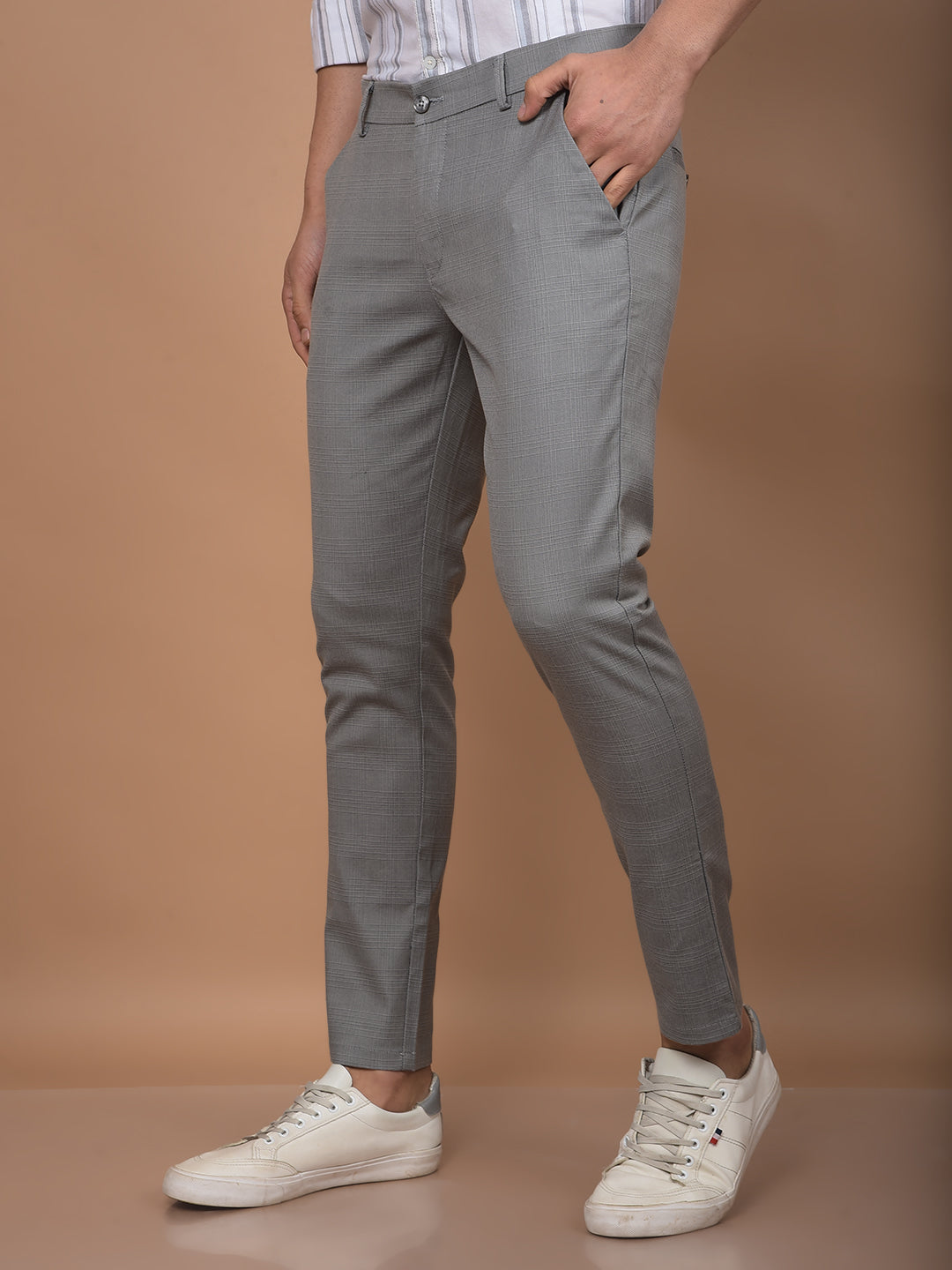 Grey Checked Trousers-Men Trousers-Crimsoune Club