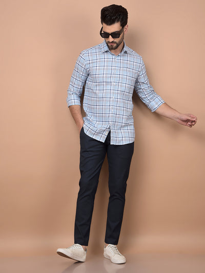 Navy Blue Checked Trousers-Men Trousers-Crimsoune Club