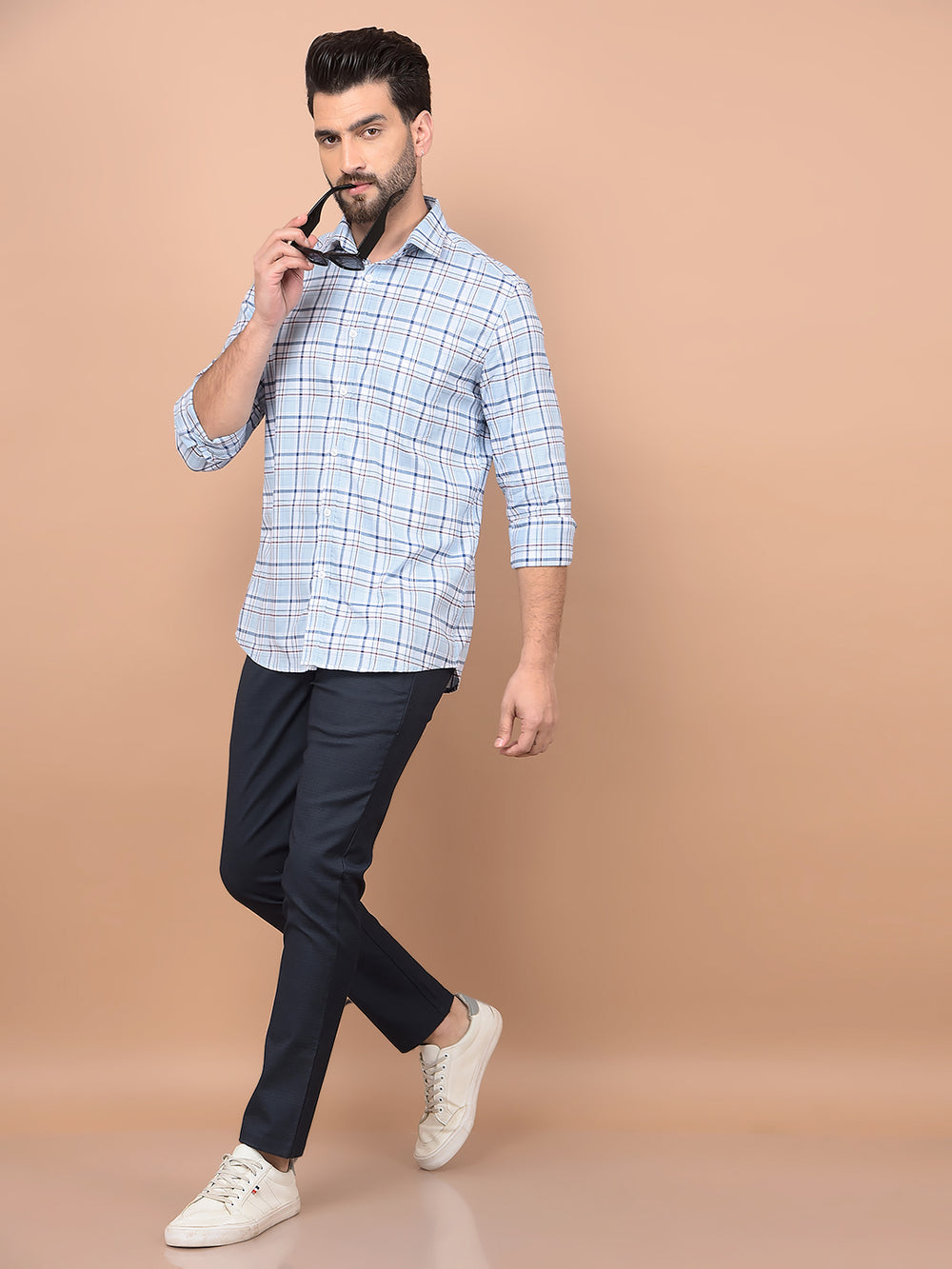 Navy Blue Checked Trousers-Men Trousers-Crimsoune Club