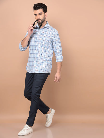 Navy Blue Checked Trousers-Men Trousers-Crimsoune Club