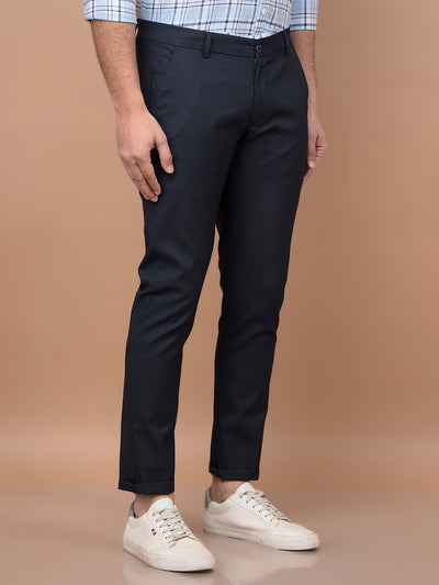 Navy Blue Checked Trousers-Men Trousers-Crimsoune Club
