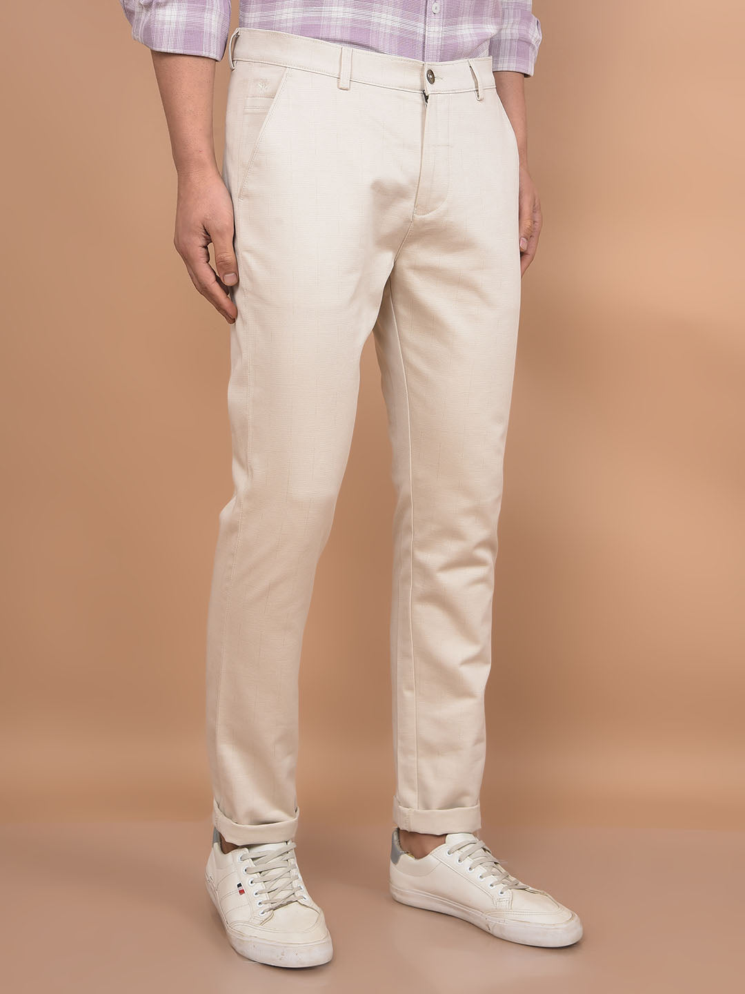 Beige Trousers-Men Trousers-Crimsoune Club
