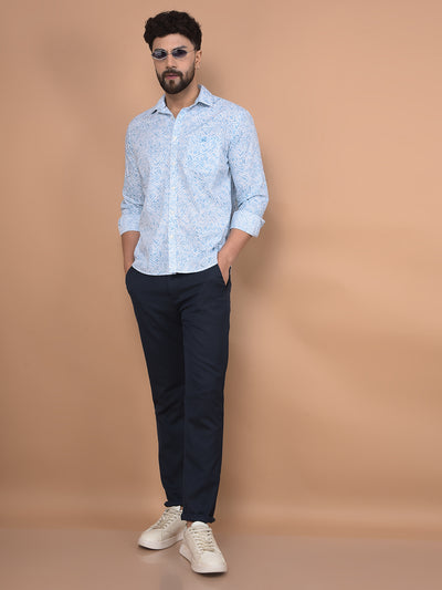 Navy Blue Printed Trousers-Men Trousers-Crimsoune Club