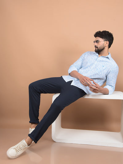 Navy Blue Printed Trousers-Men Trousers-Crimsoune Club