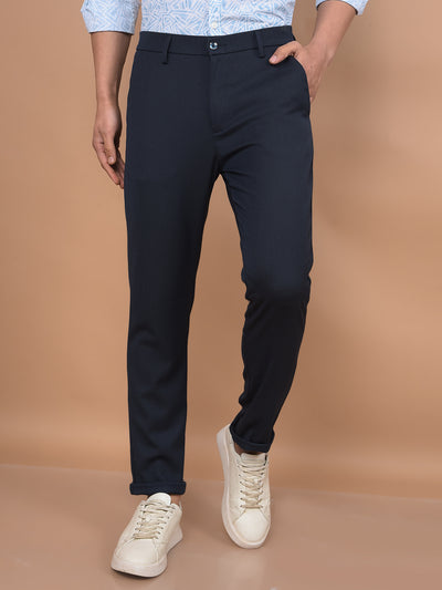 Navy Blue Printed Trousers-Men Trousers-Crimsoune Club