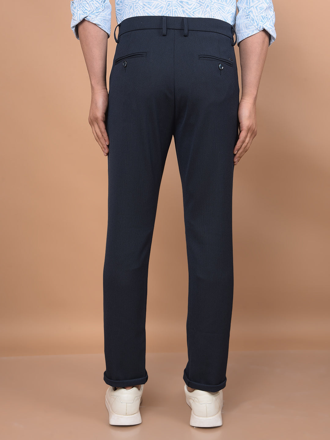 Navy Blue Printed Trousers-Men Trousers-Crimsoune Club