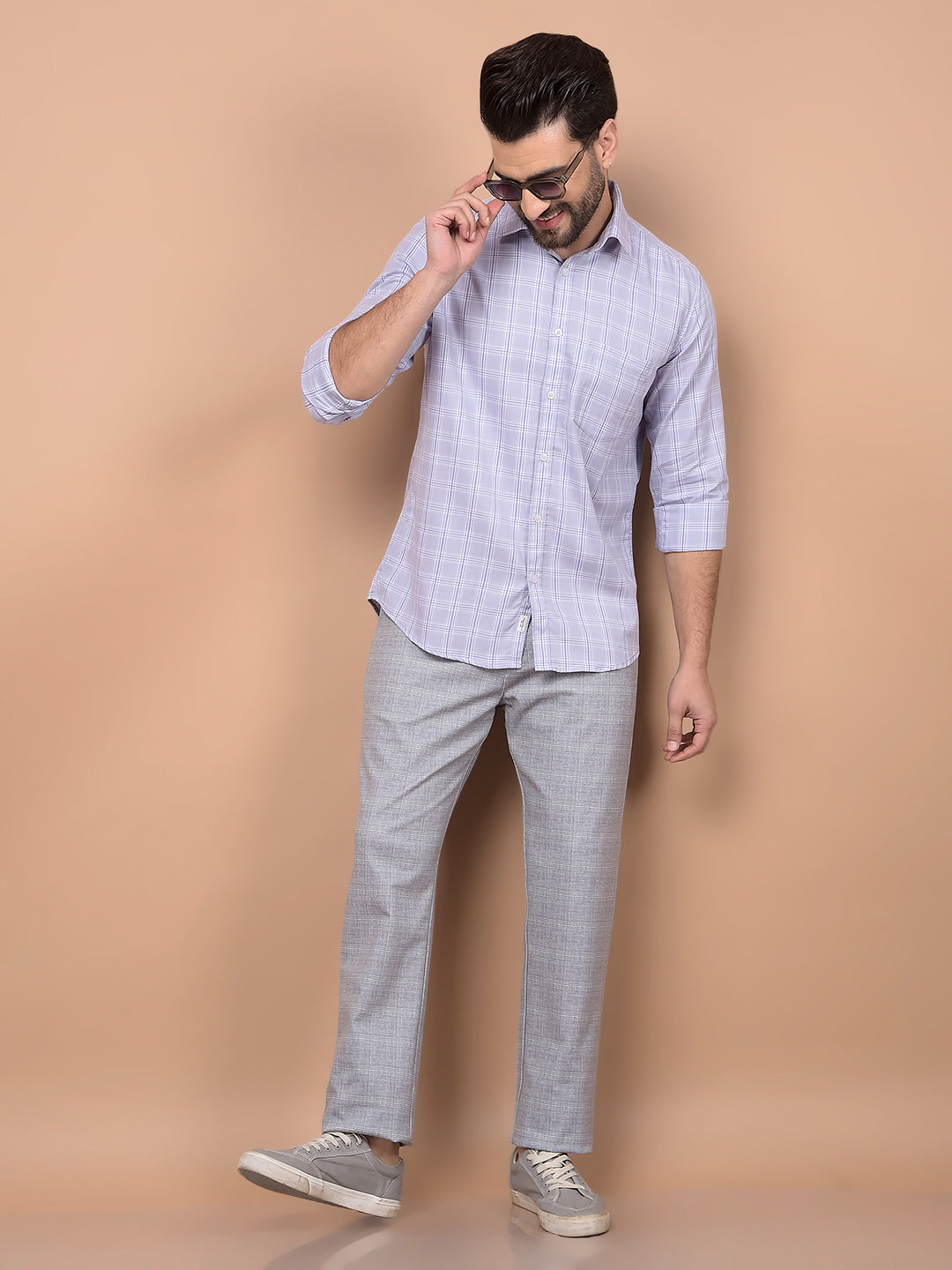 Grey Checked Trousers-Men Trousers-Crimsoune Club