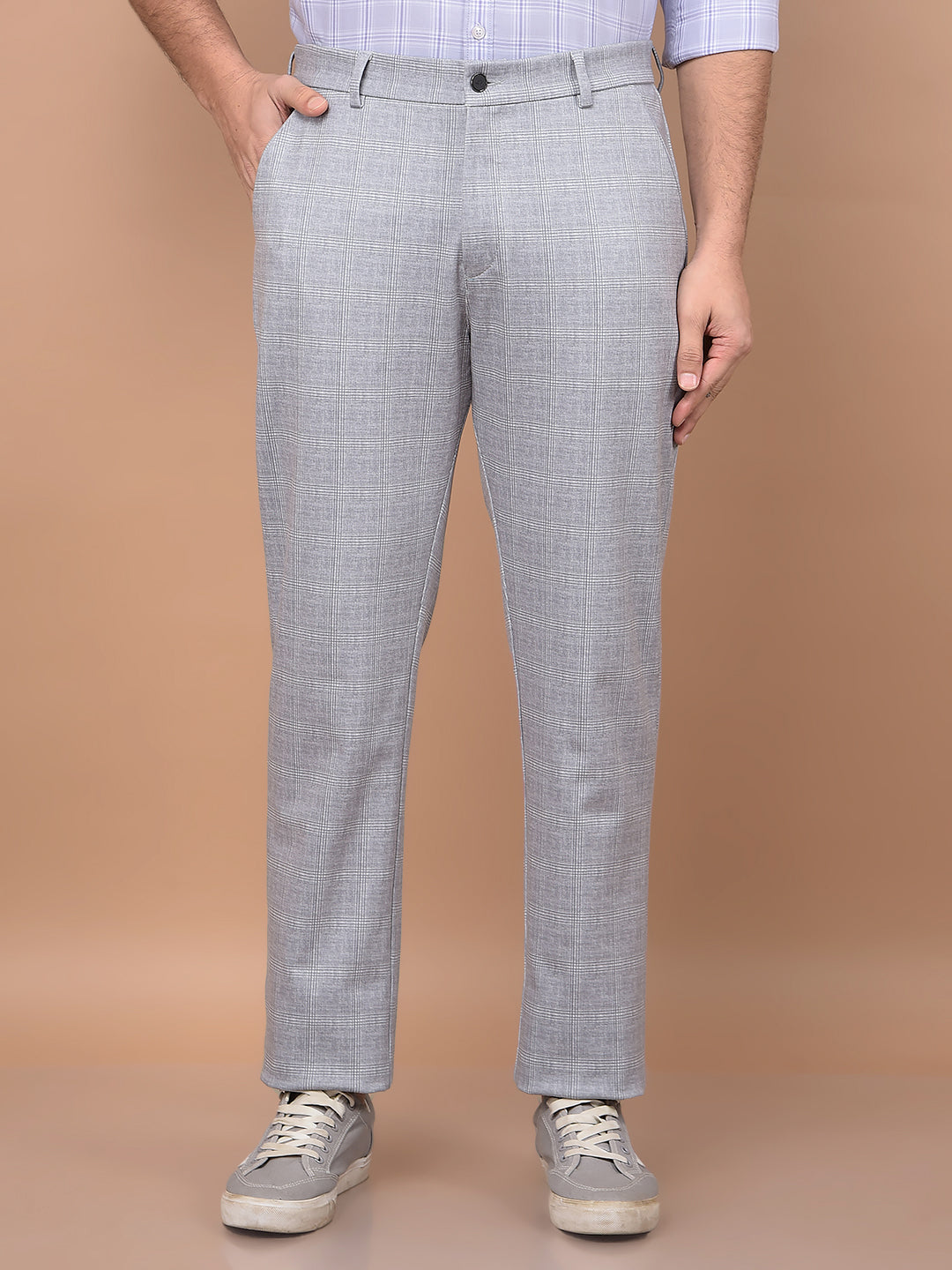Grey Checked Trousers-Men Trousers-Crimsoune Club
