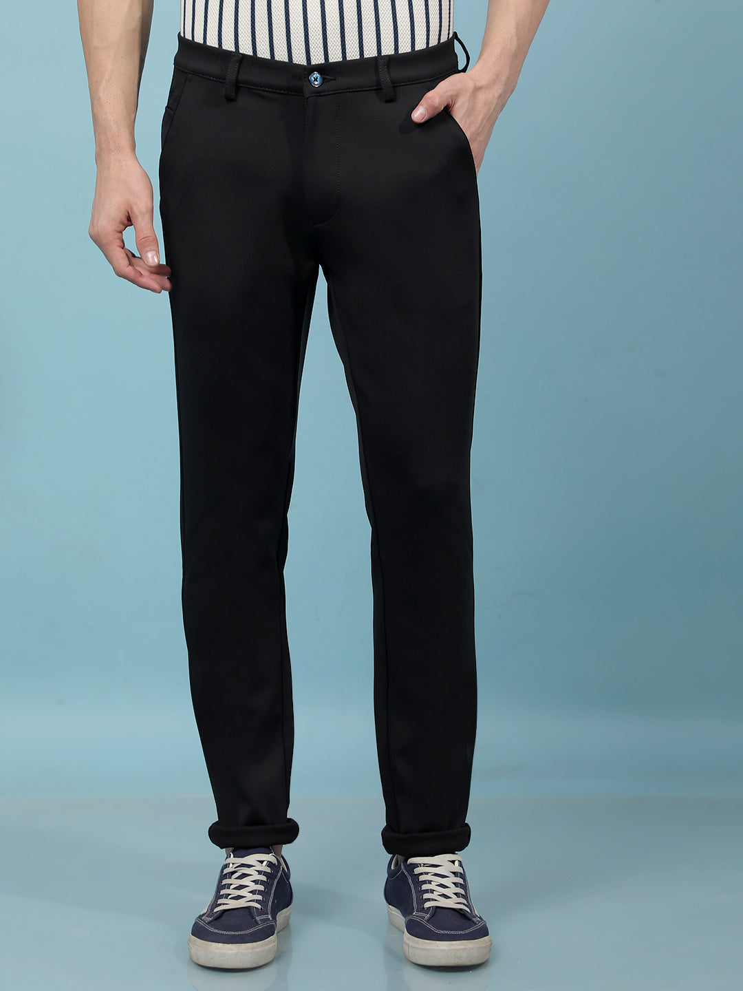 Navy Blue Knitted Trousers-Men Trousers-Crimsoune Club
