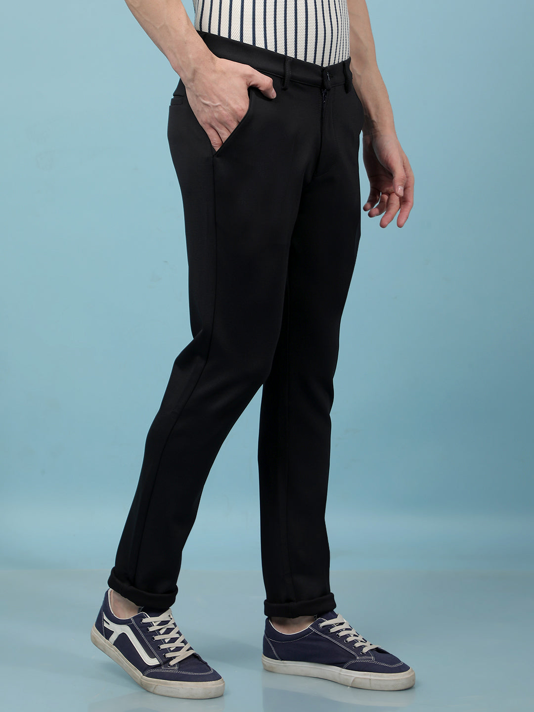 Navy Blue Knitted Trousers-Men Trousers-Crimsoune Club