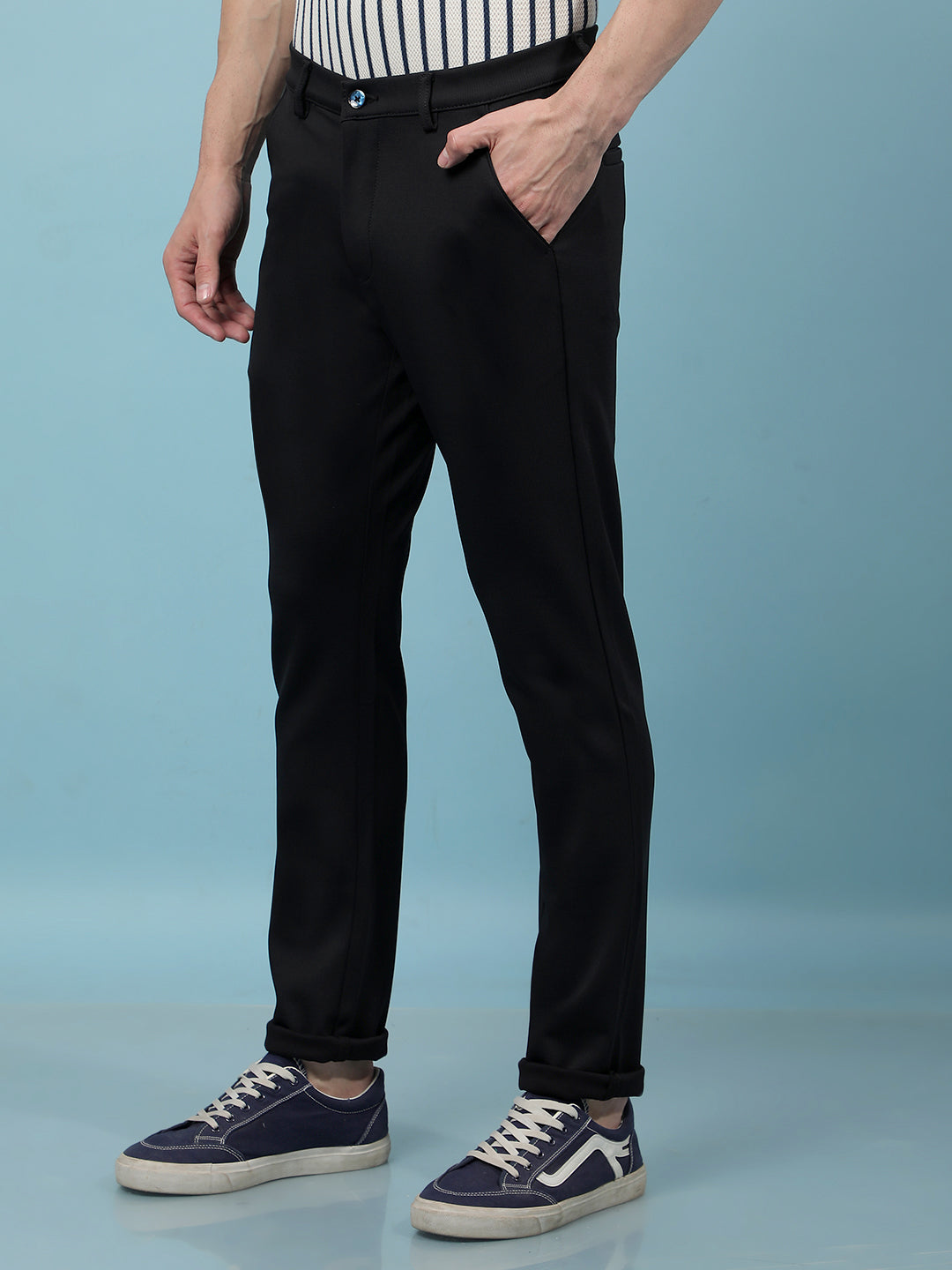 Navy Blue Knitted Trousers-Men Trousers-Crimsoune Club