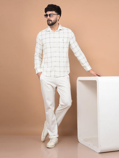 Beige Printed Knitted Trousers-Men Trousers-Crimsoune Club