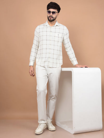 Beige Printed Knitted Trousers-Men Trousers-Crimsoune Club