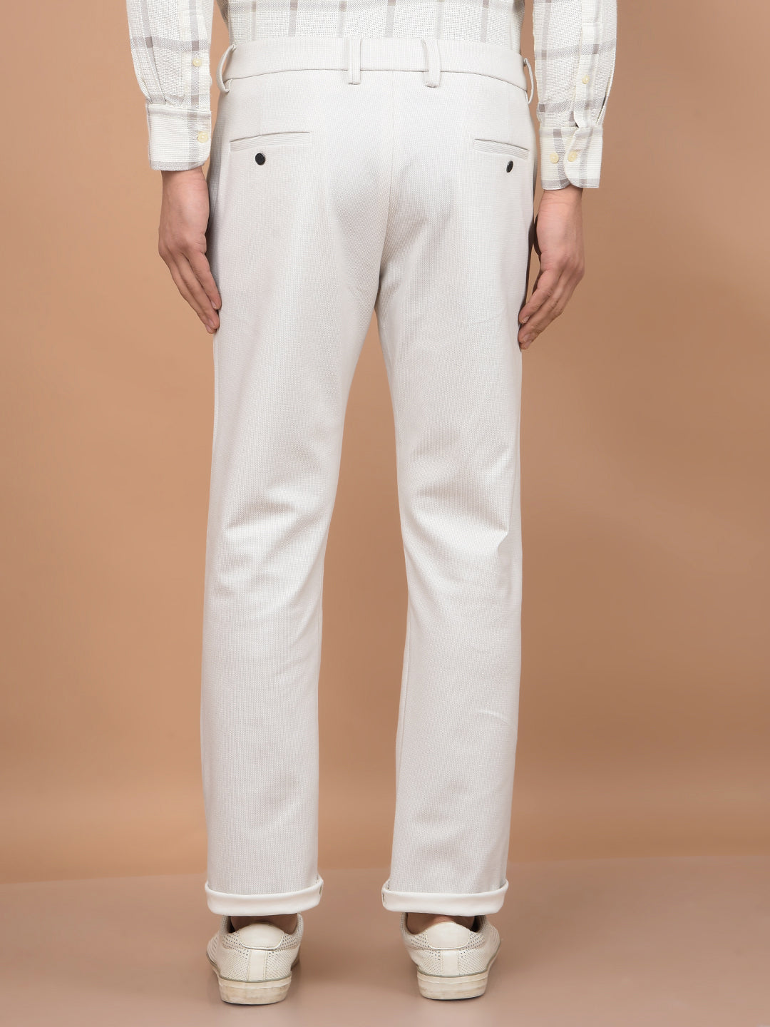 Beige Printed Knitted Trousers-Men Trousers-Crimsoune Club