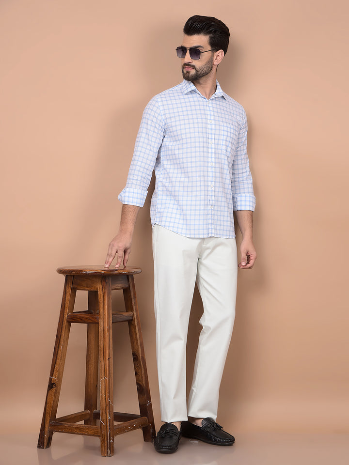 White Printed Knitted Trousers-Men Trousers-Crimsoune Club