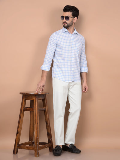 White Printed Knitted Trousers-Men Trousers-Crimsoune Club