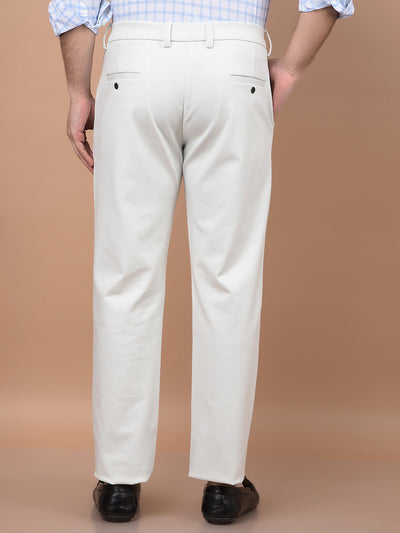 White Printed Knitted Trousers-Men Trousers-Crimsoune Club