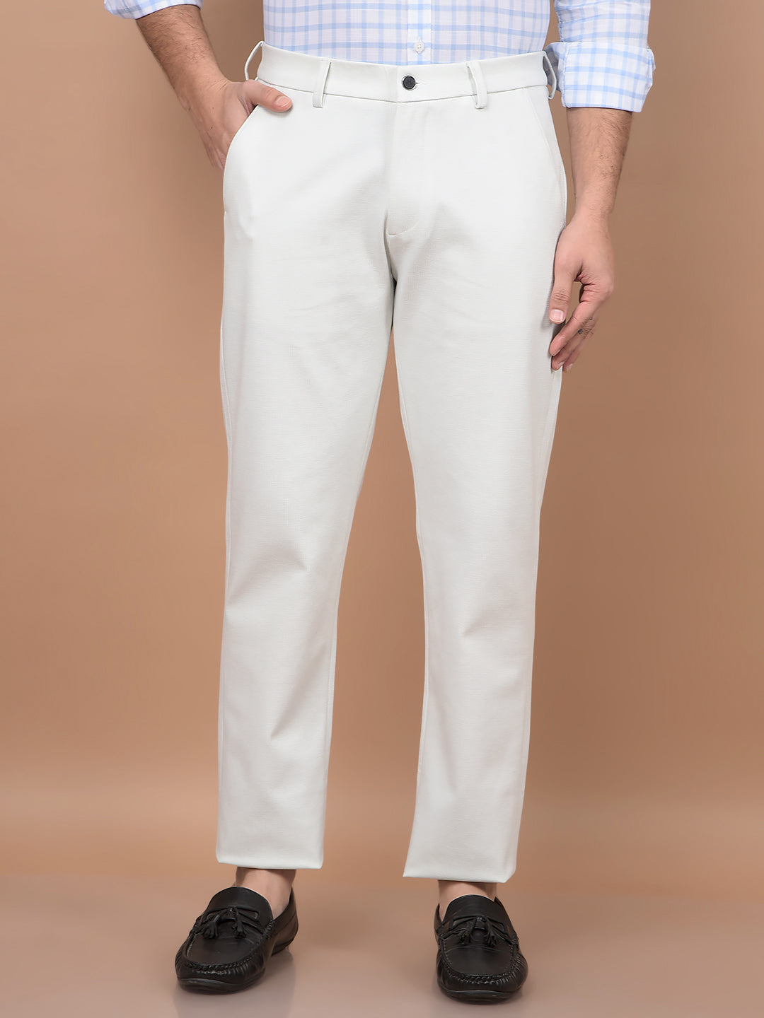 White Printed Knitted Trousers-Men Trousers-Crimsoune Club