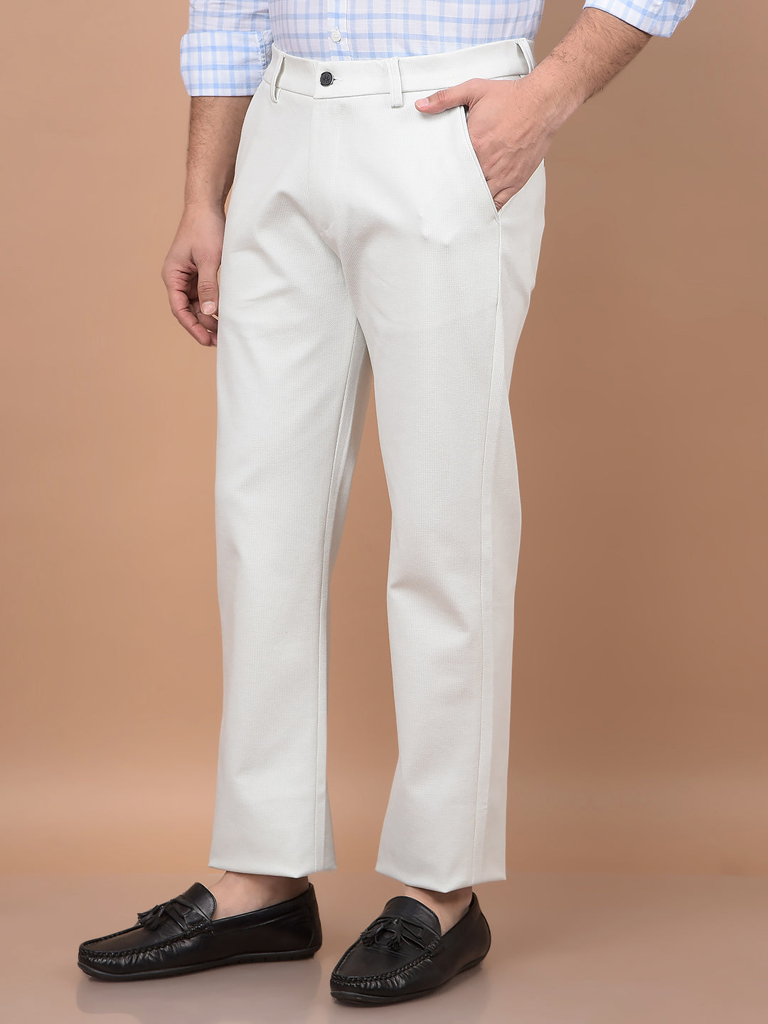 White Printed Knitted Trousers-Men Trousers-Crimsoune Club