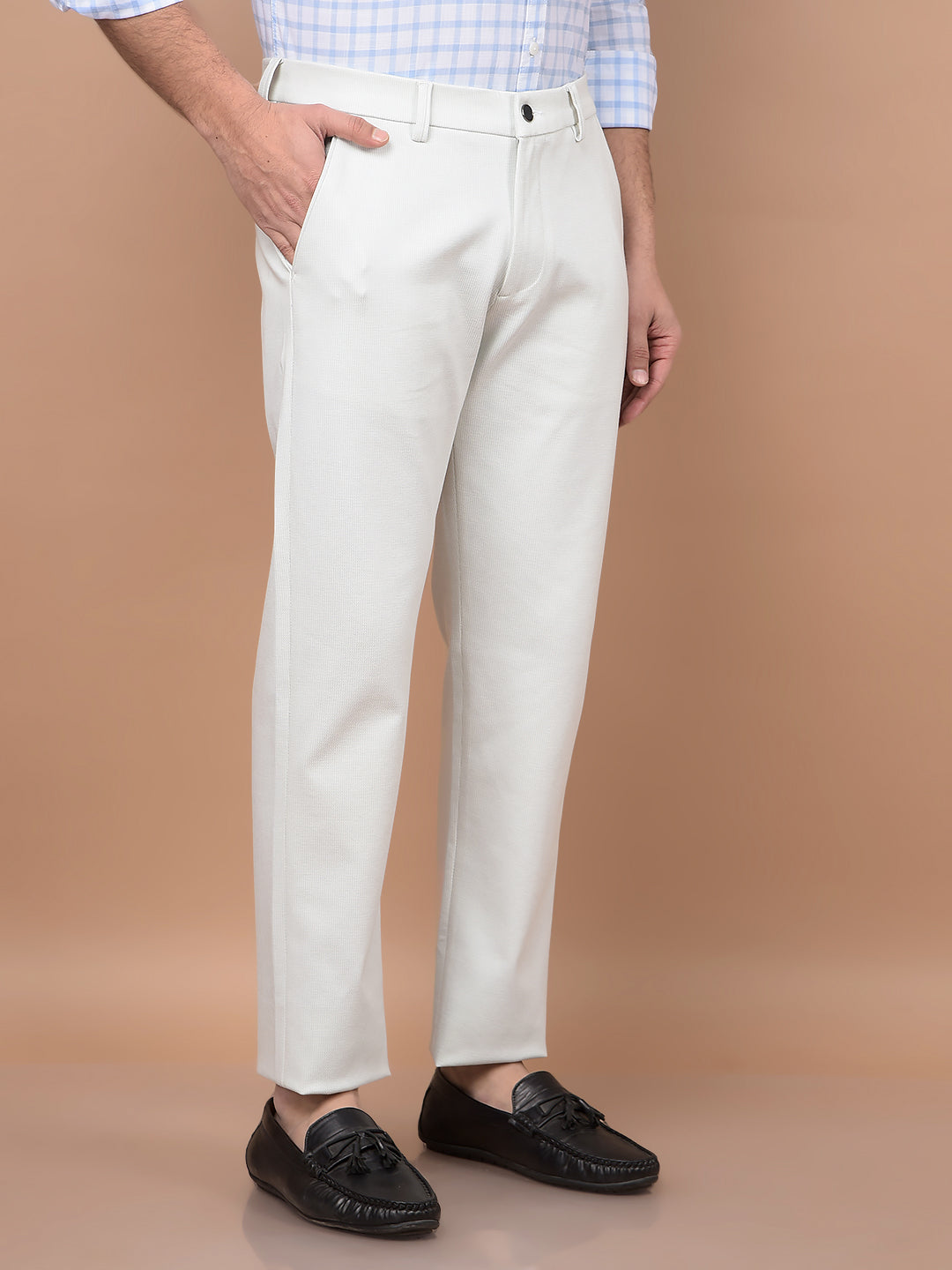 White Printed Knitted Trousers-Men Trousers-Crimsoune Club