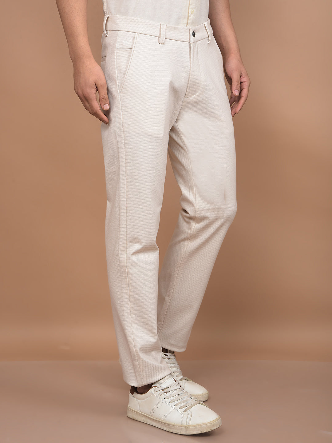 Beige Printed Knitted Trousers-Men Trousers-Crimsoune Club