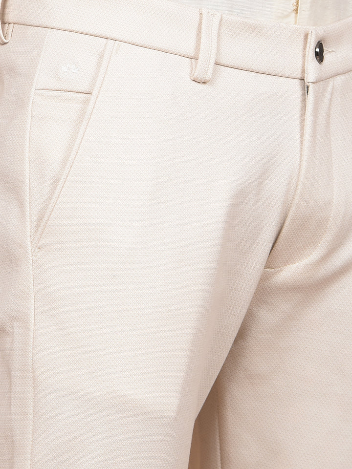 Beige Printed Knitted Trousers-Men Trousers-Crimsoune Club
