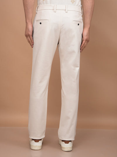 Beige Printed Knitted Trousers-Men Trousers-Crimsoune Club